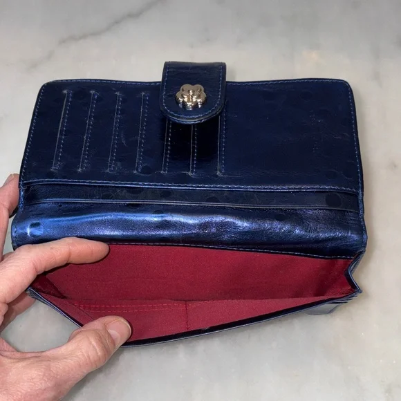 Borgasets Wallet Full Size Leather Bifold Iridescent Blue Quilted Genuine RFID - Picture 15 of 16